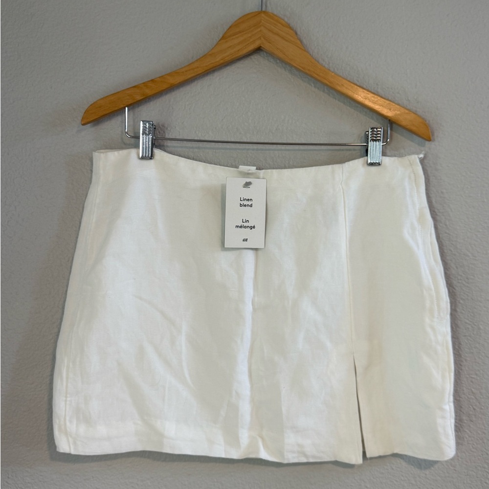 White Linen Blend Skirt